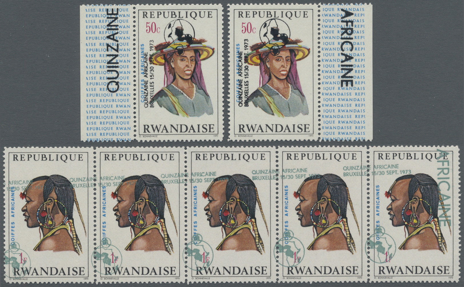 ** Thematik: Frauen / Women: 1973, RWANDA: Women Heads Small Lot With MISPLACED OVERPRINTS 'QUINZAINE AFRICAINE / BRUXEL - Non Classés