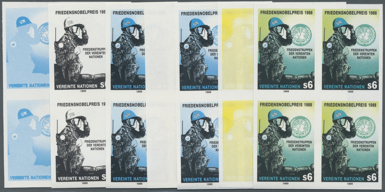 ** Thematik: Frieden / Peace: 1989, UN Vienna. Progressive Proof (7 Phases) In Blocks Of 4 For The Issue "Award Of The 1 - Non Classés