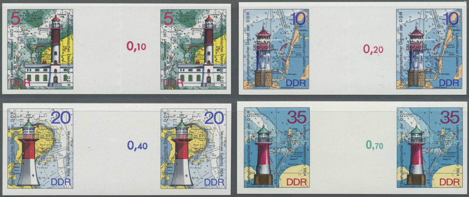 ** Thematik: Leuchttürme / Lighthouses: 1975: DDR, Leuchttürme Ohne 25 Pfg. UNGEZÄHNT In Originalfarben, 4 Werte In Waag - Fari