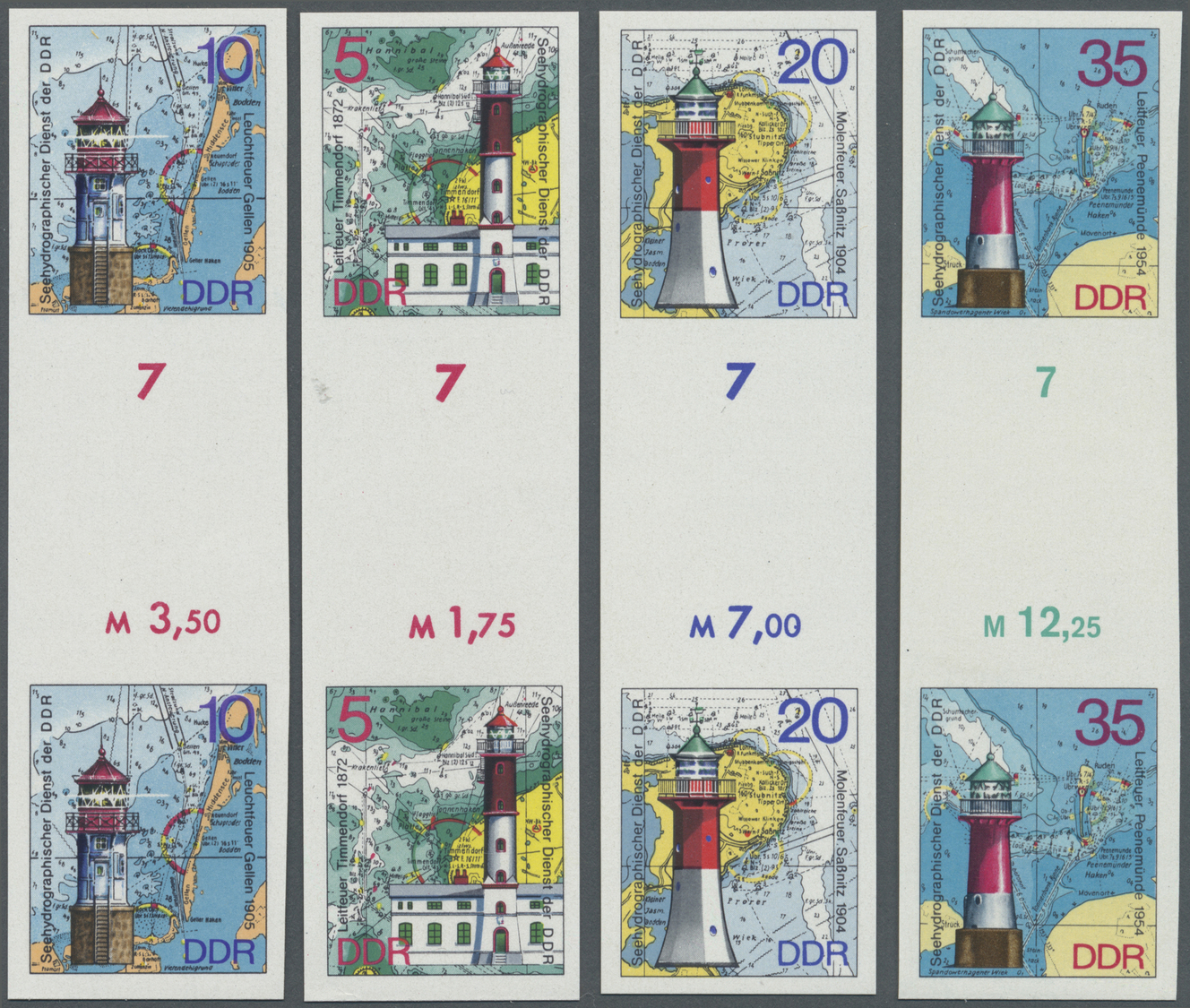 ** Thematik: Leuchttürme / Lighthouses: 1975: DDR, Leuchttürme Ohne 25 Pfg. UNGEZÄHNT In Originalfarben, 4 Werte In Senk - Fari