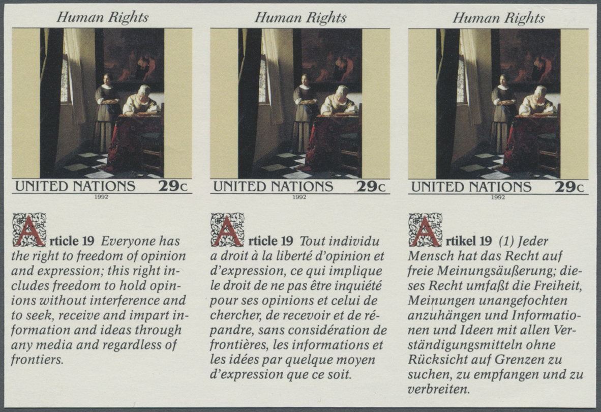 ** Thematik: Malerei, Maler / Painting, Painters: 1992, UN New York. IMPERFORATE Inscription Block Of 6 (3 Stamps And 3 - Altri & Non Classificati