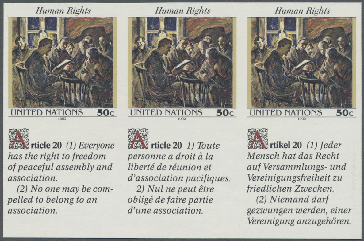 ** Thematik: Malerei, Maler / Painting, Painters: 1992, UN New York. IMPERFORATE Inscription Block Of 6 (3 Stamps And 3 - Altri & Non Classificati