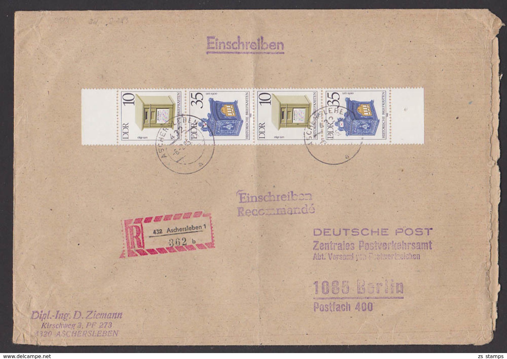 DDR 2924 Briefkästen Senkrechter Zdr. S283 Auf R-Brief Ascherslebenportogenau - Andere & Zonder Classificatie