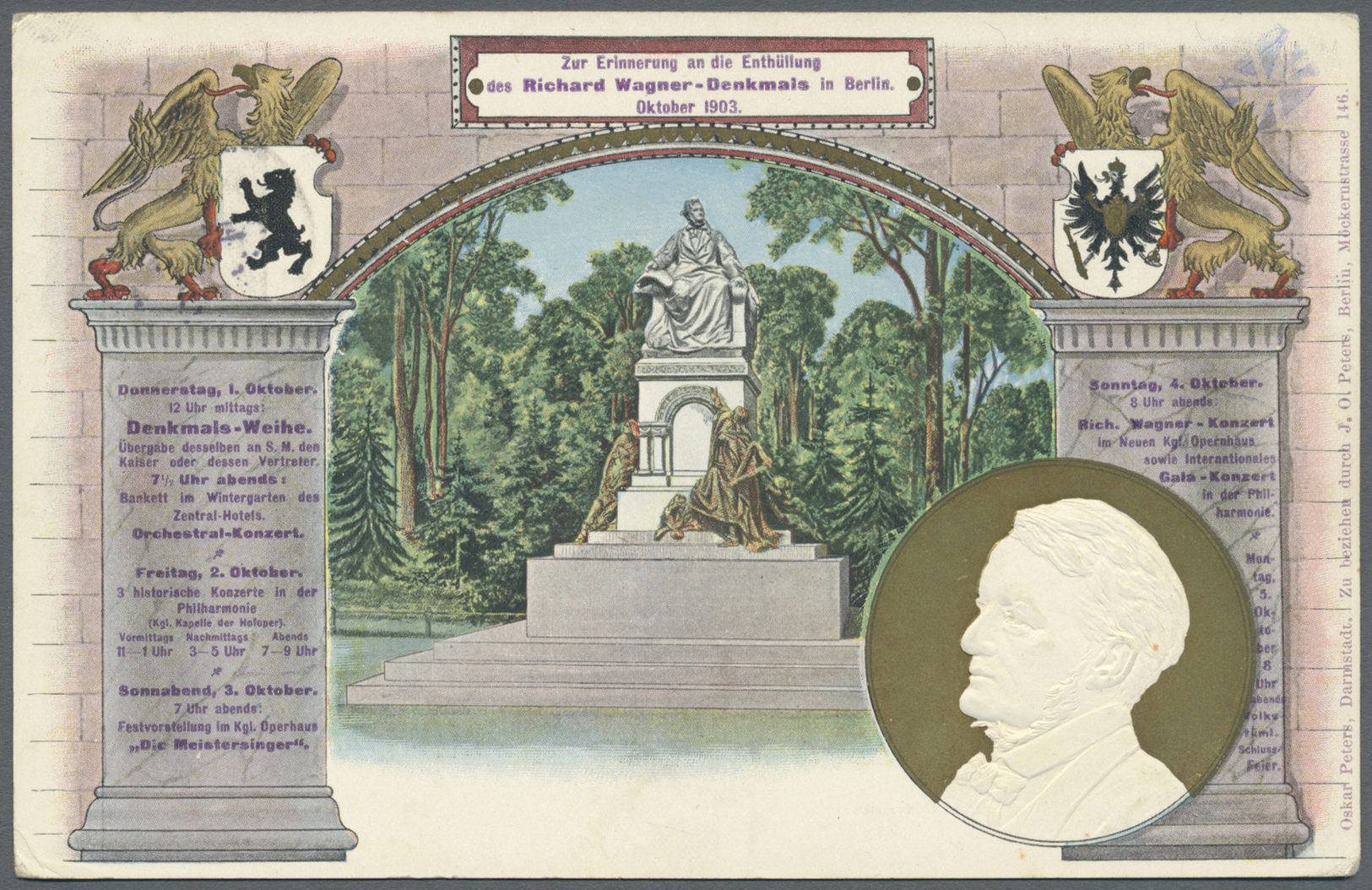 GA Thematik: Musik-Komponisten / Music-composers: 1903, Dt. Reich. Privat-Postkarte 5 Pf Germania "Enthüllung Des Richar - Musica