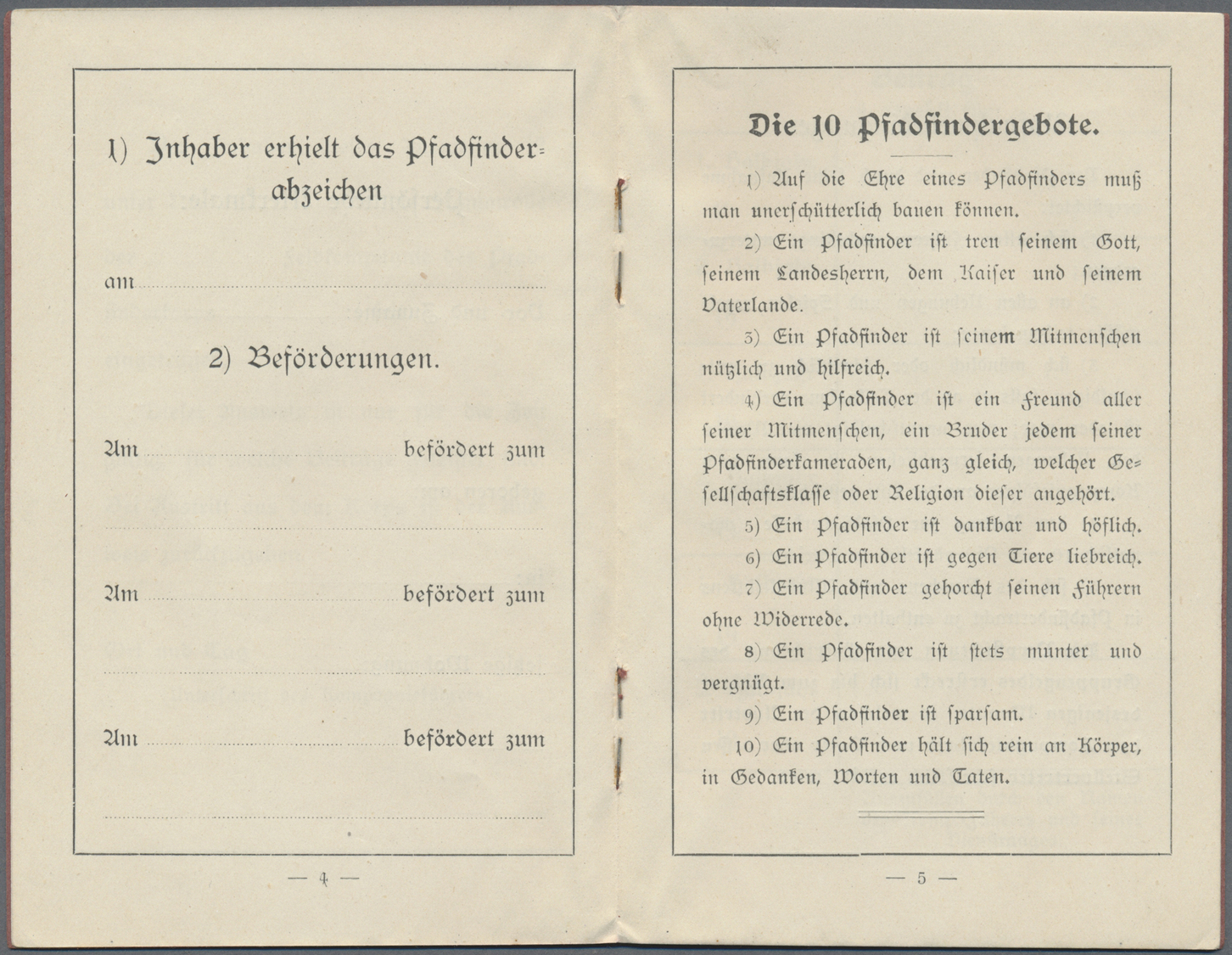 Thematik: Pfadfinder / Boy Scouts: Dokument Pfadfinder Korps Ausweis 1.WK Nachlass Des In Belgien Eingesetzten Pfadfinde - Altri & Non Classificati