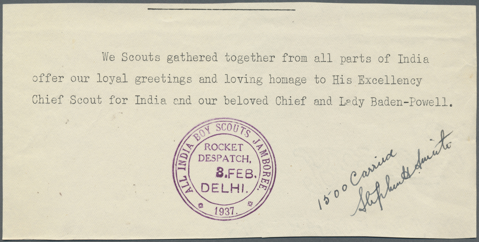 Br Thematik: Pfadfinder / boy scouts: 1937, Indien Lot von 4 Belegen "Despatched by Rocket - All India Boy Scouts" conce