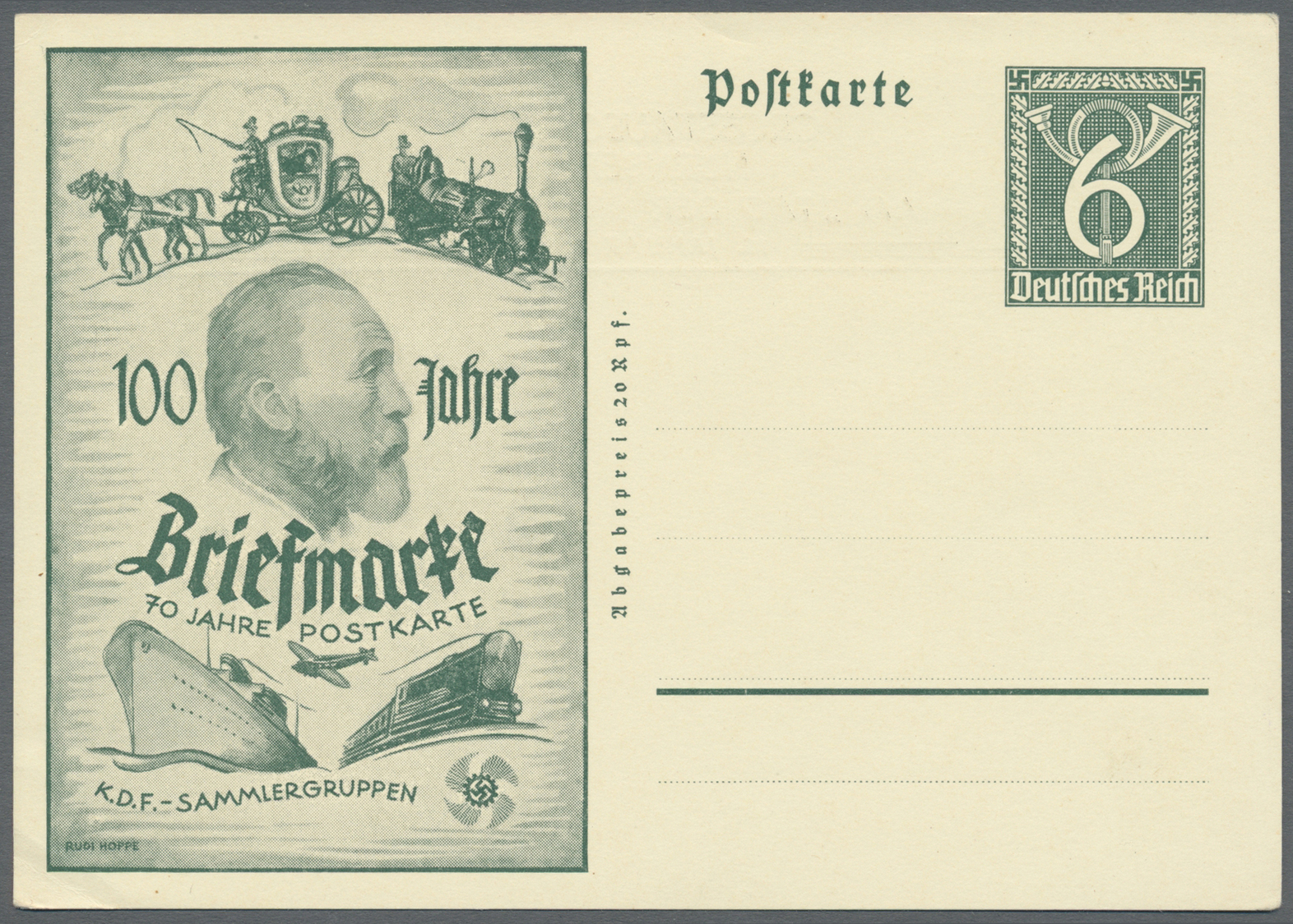 GA Thematik: Philatelie - Tag Der Briefmarke / Stamp Days: 1943, Dt. Reich. Privat-Postkarte Pf Posthorn "100 Jahre Brie - Giornata Del Francobollo