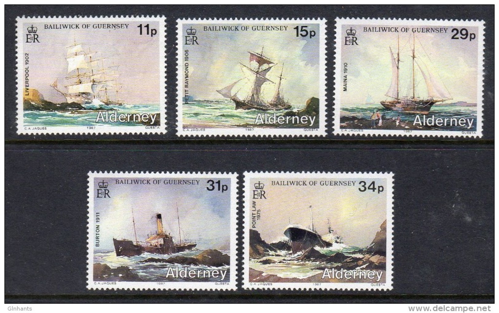 ALDERNEY GB - 1987 SHIPWRECKS SET (5V) FINE MNH **  SG A32-A36 - Alderney