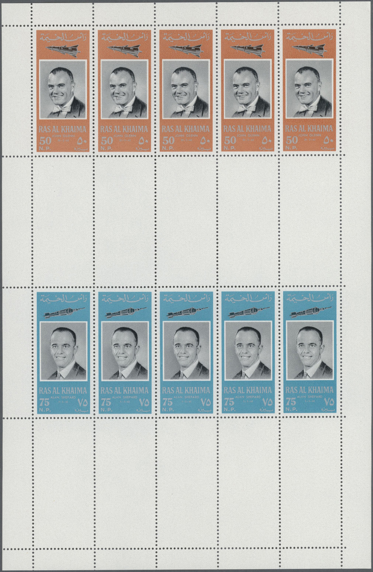 ** Thematik: Raumfahrt / astronautics: 1966, Ras al Khaima, American Astronauts, four sheets with five sets in gutter pa