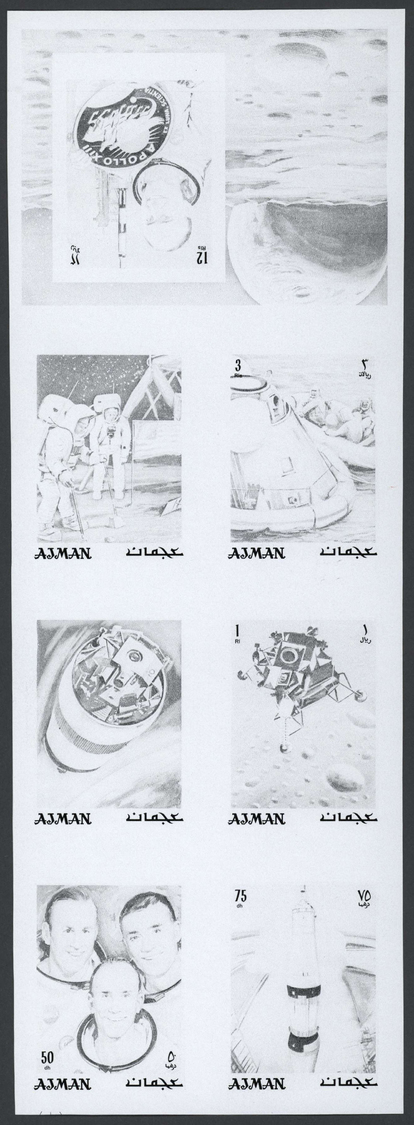 ** Thematik: Raumfahrt / Astronautics: 1970, Ajman, 9 Items, Progressive Die Proofs In Blocks Of 7 For The Issue APOLLO - Altri & Non Classificati