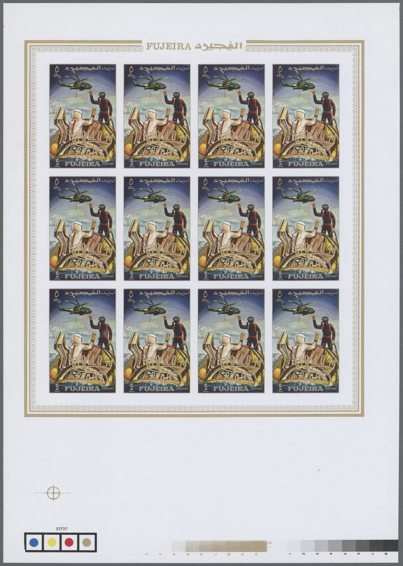 ** Thematik: Raumfahrt / Astronautics: 1970, Fujeira. Imperforate Miniature Proof Sheet Of 12 In Issued Colors For The 5 - Altri & Non Classificati