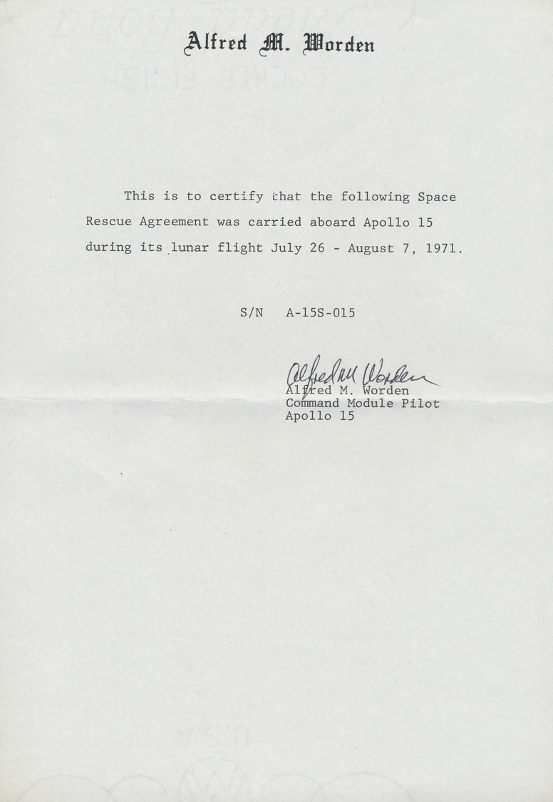 Br Thematik: Raumfahrt / Astronautics: 1971, USA. Sheet Bearing The "Space Rescue Agreement" Was Carried Aboard Apollo 1 - Altri & Non Classificati