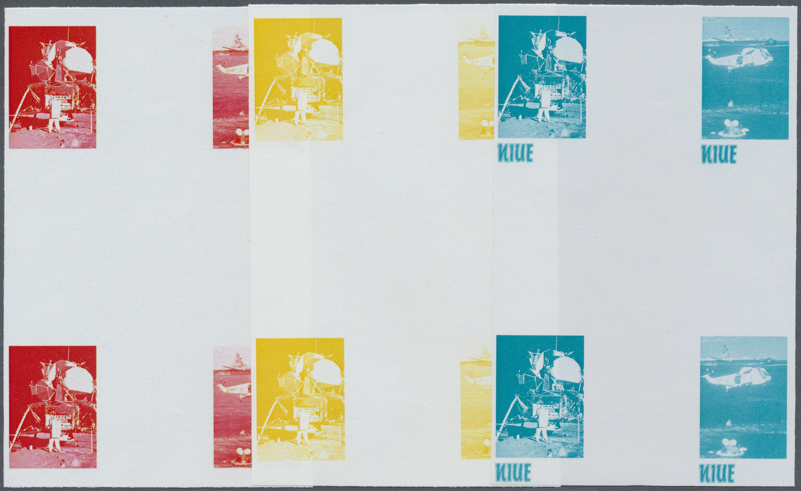 ** Thematik: Raumfahrt / Astronautics: 1979, Niue. Progressive Proof (6 Phases) In Cross Gutter Blocks Of 4 For The 35c - Altri & Non Classificati