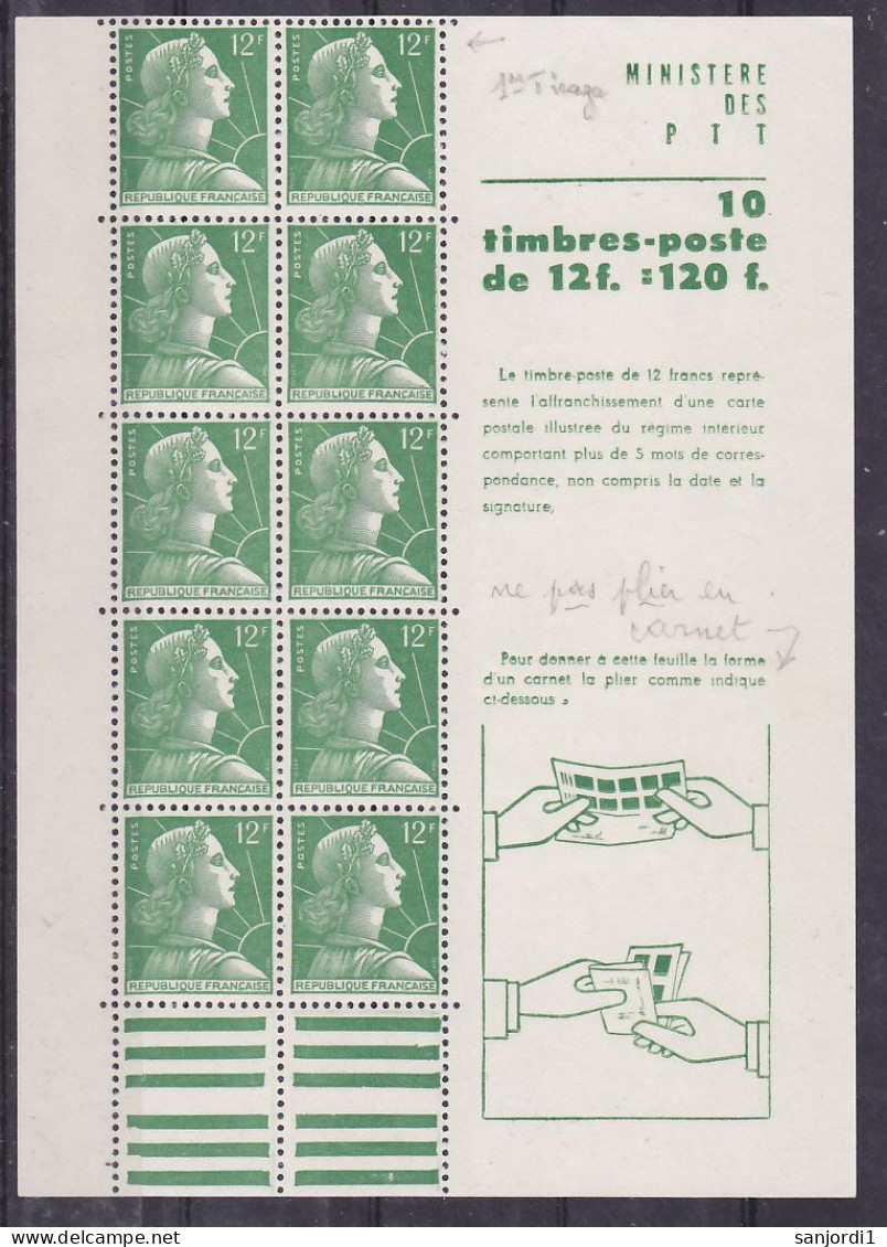 France 1010 C 1 Carnet Marianne De Muller Feuillet Non Plié 1er Tirage  Neuf ** TB MNH  Sin Charnela - Modernes : 1959-...