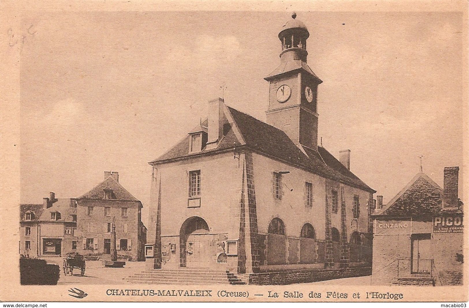 23 Creuse  :   Chatelus-Malvaleix  La Salle Des Fêtes Et L' Horloge     Réf 3446 - Chatelus Malvaleix