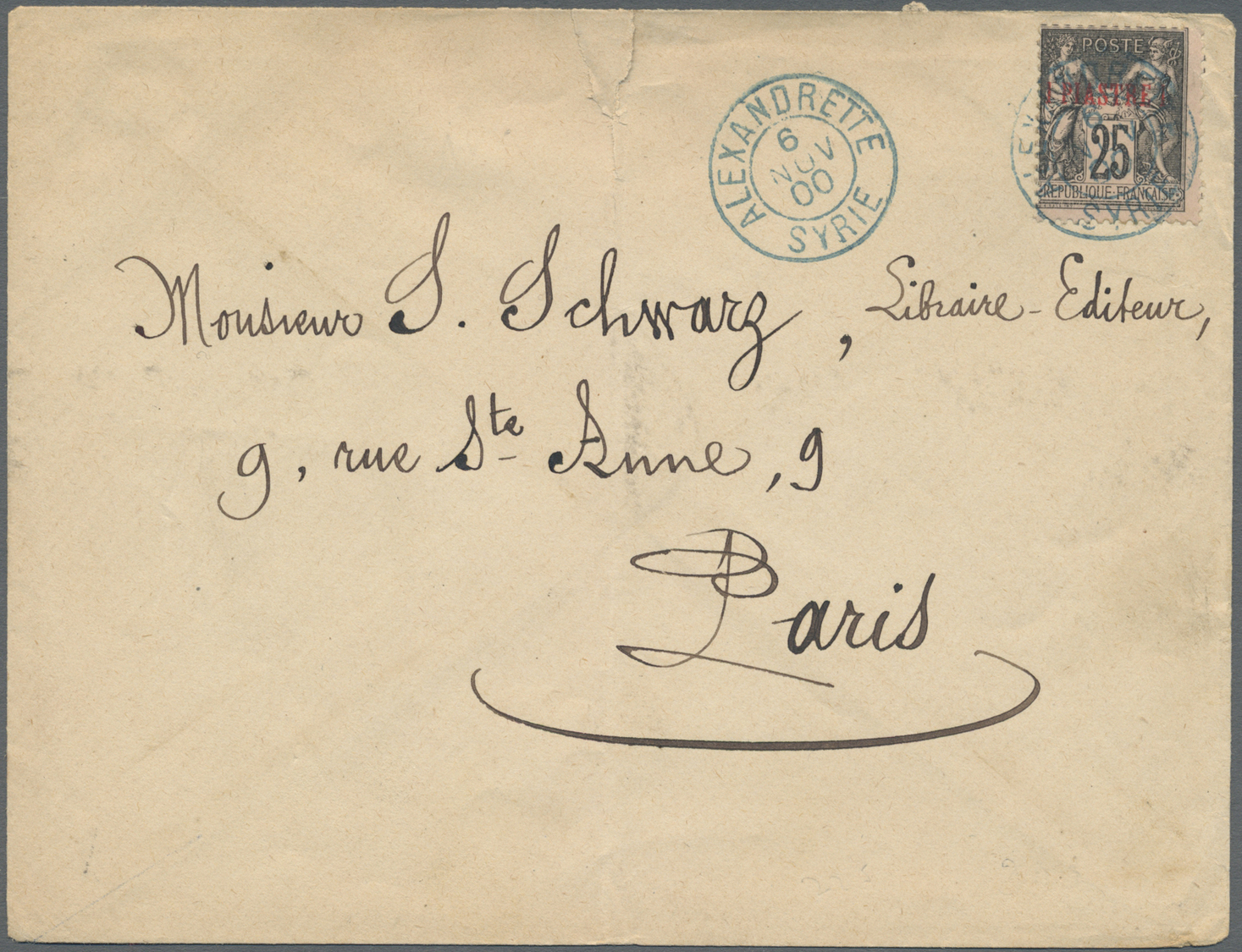 Br Französische Post In Der Levante: 1900. Envelope (folded, Tears) Addressed To France Bearing French Levant Yve - Other & Unclassified