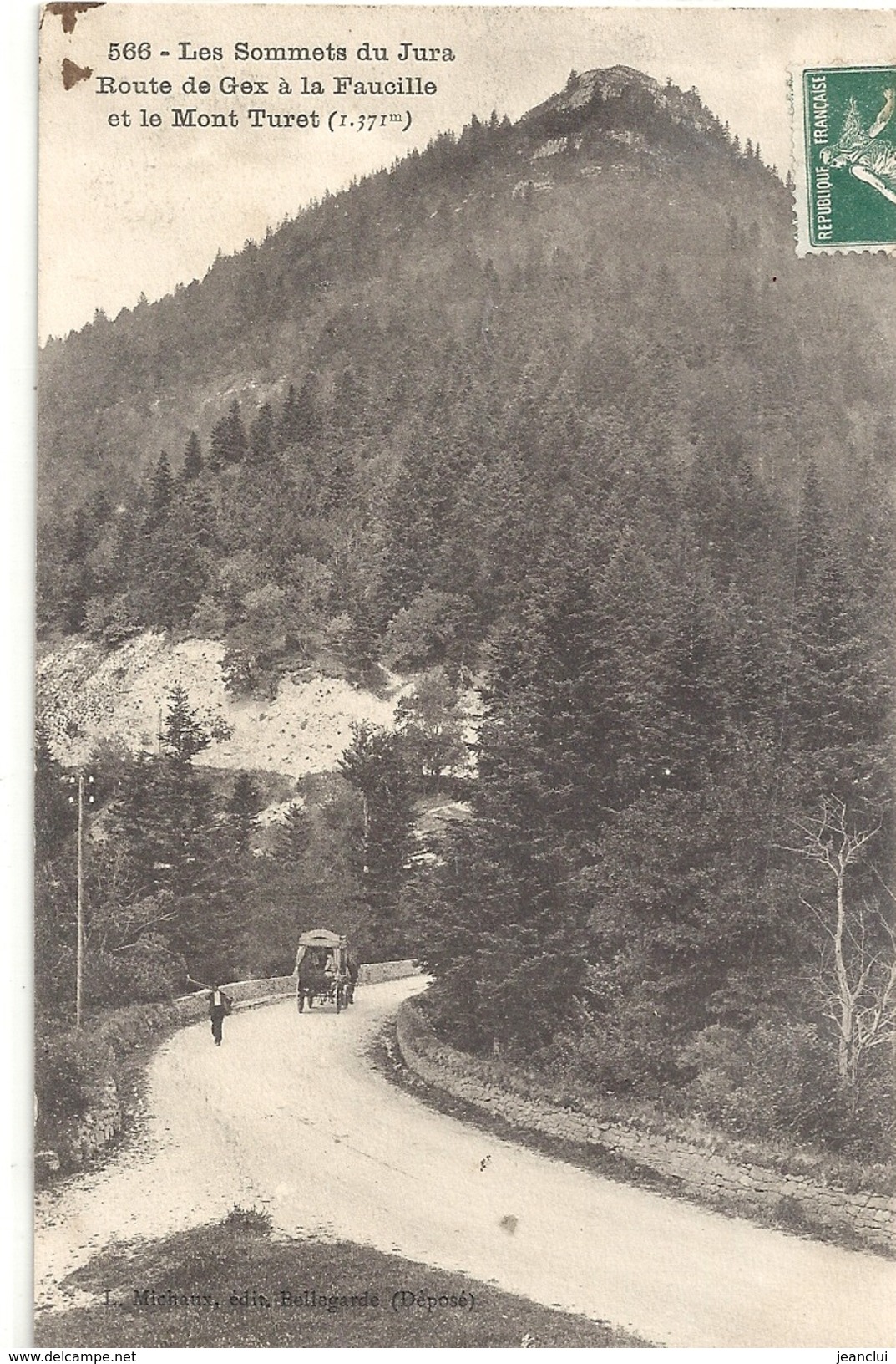 566.LES SOMMETS DU JURA.ROUTEDE GEX A LA FAUCILLE ET LE MONT TURET+ CARRIOLE . AFFR A-CHEVAL DU 11-9-1909 . 2 SCANES - Gex