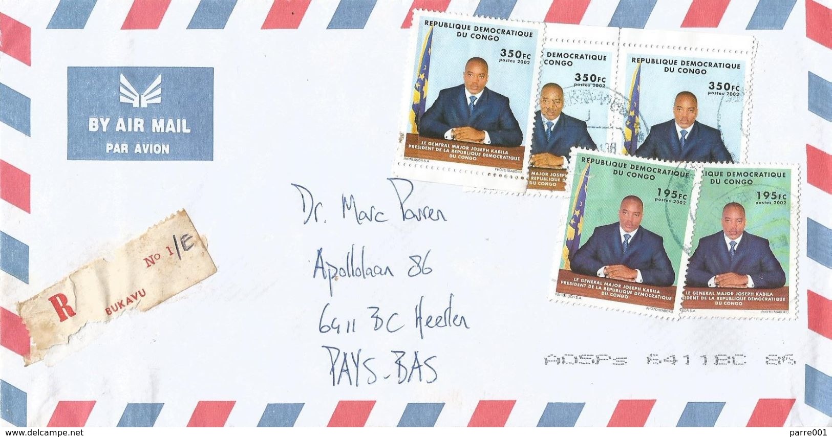 RDC DRC Congo 2013 Bukavu Code Letter J President Kabila Registered Cover - Covers