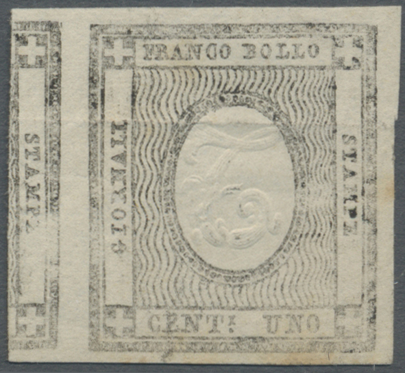 (*) Italien - Altitalienische Staaten: Sardinien: 1861 1 Cent. Black With Inverted Centerpiece (embossed) "2". Wit - Sardinien