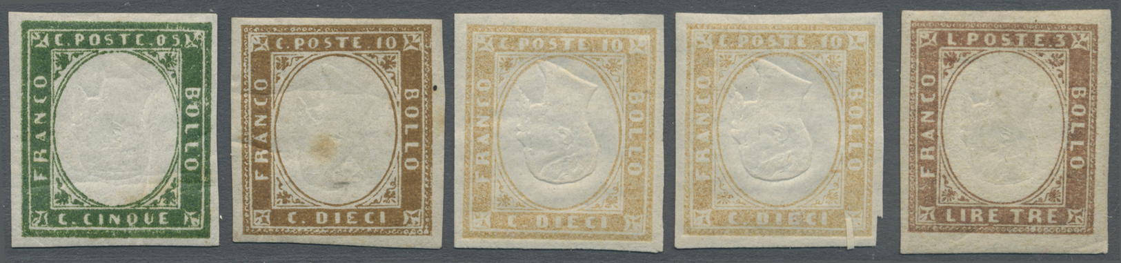 * Italien - Altitalienische Staaten: Sardinien: 1855/63: Forth Emmision: 5 Stamps All With Inverted Centerpiece - Sardinien