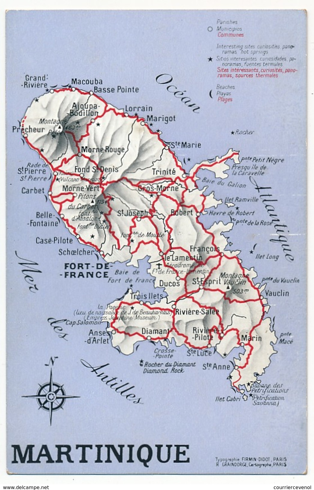 CPSM -  Martinique - Carte (géographique) De L'Ile - Other & Unclassified