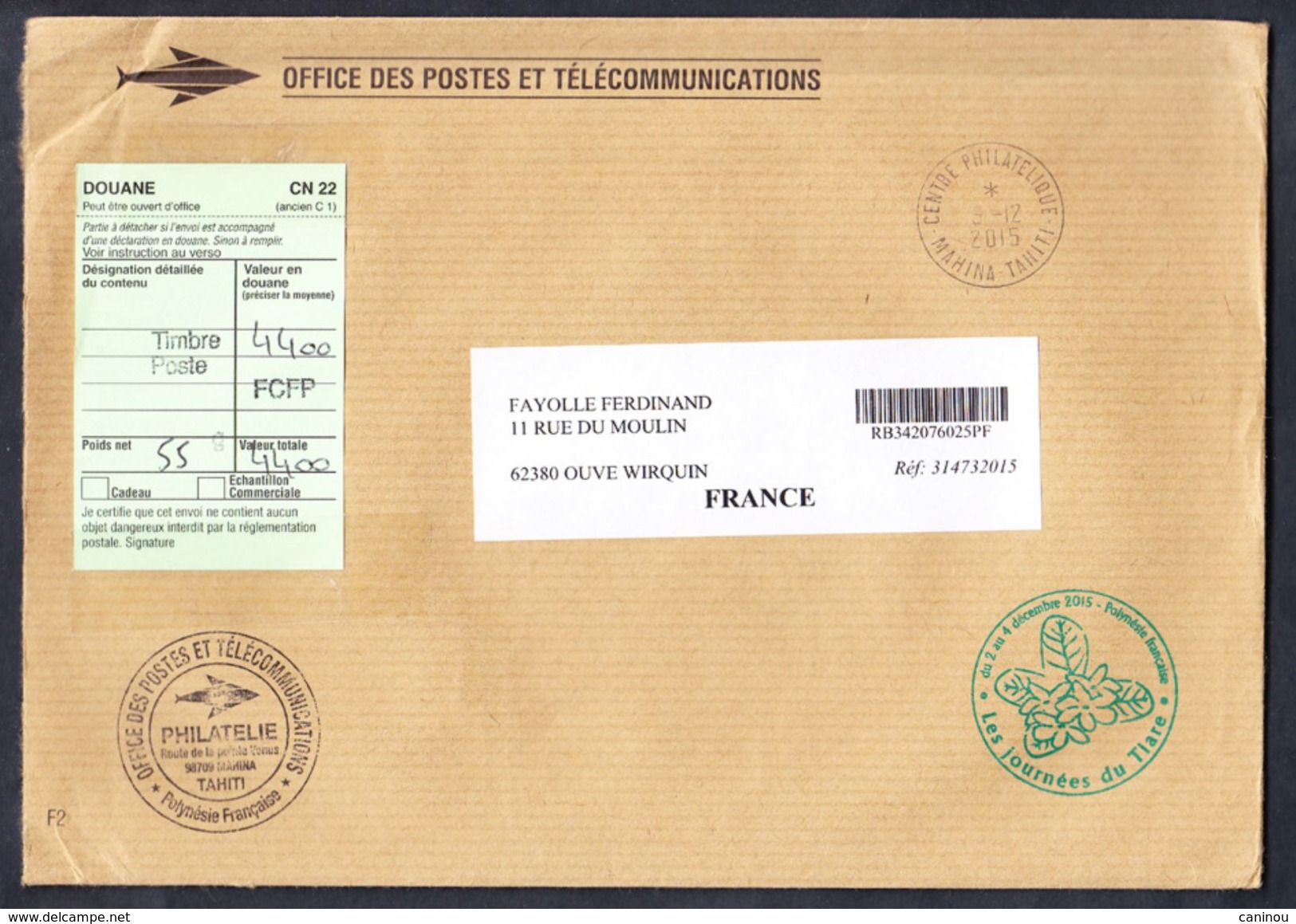 FRANCE LETTRE AVEC CERTIFICAT DOUANE 2015 - Covers & Documents