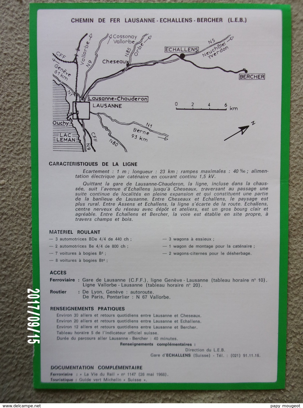 Lausanne Echallens Bercher CH Fiche Loco-Revue 1974 - Spoorweg