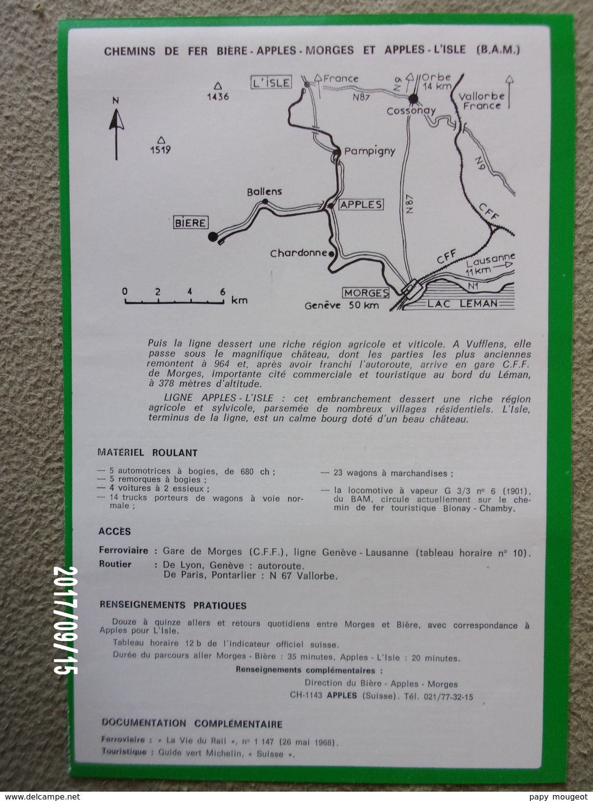 Bière Apples Morges L'Isle CH Fiche Loco-Revue 1974 - Chemin De Fer