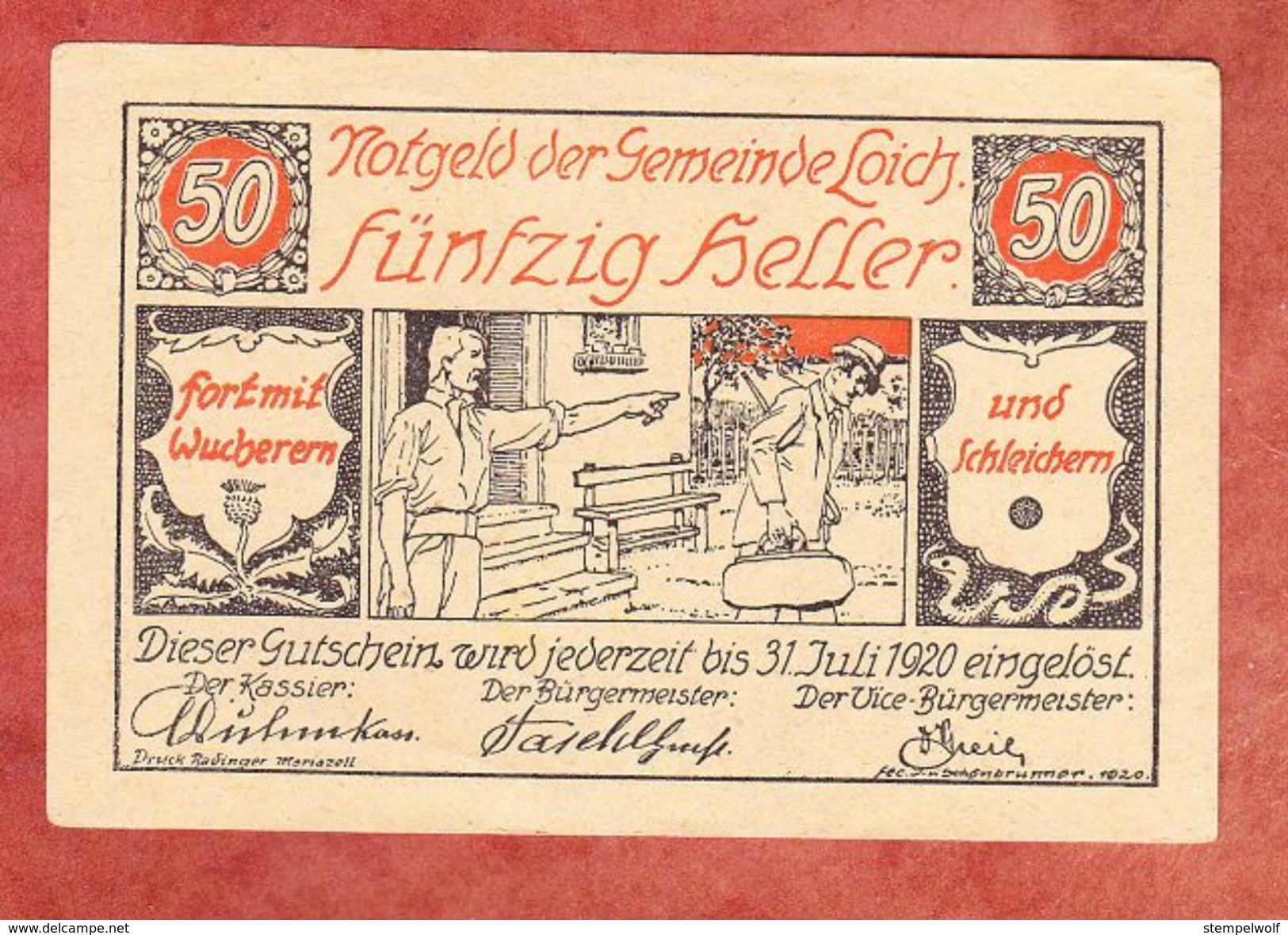 Notgeld, Gemeinde Loich, 50 Heller, 1920 (41520) - Autriche