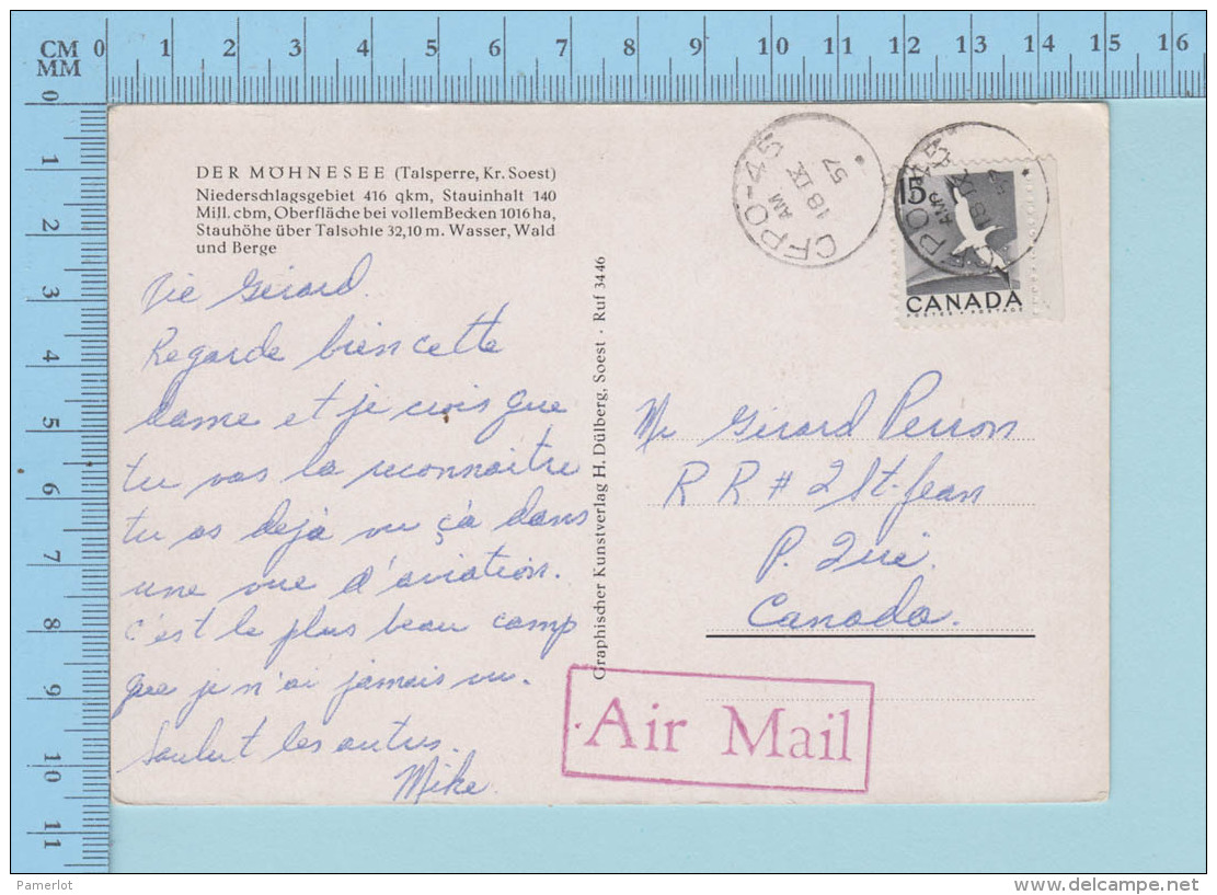 German - Réservoir De La Möhne, Cover CFPO-45 1957, "Canadian Force Post Office" -  2 Scans - Möhnetalsperre