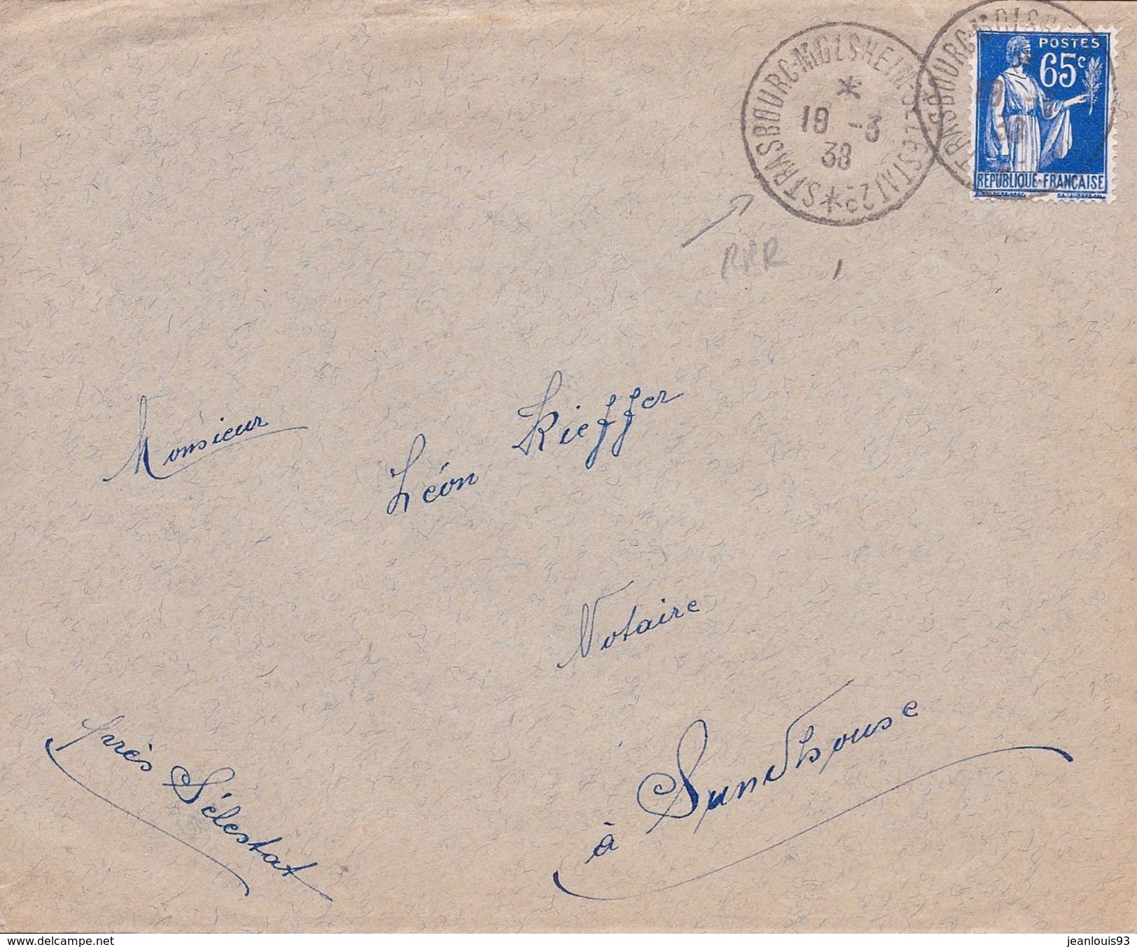 FRANCE - LETTRE CACHET STRASBOURG MOLSHEIM SELESTAT POUR SUNDHOUSE 1937 RARE - Covers & Documents