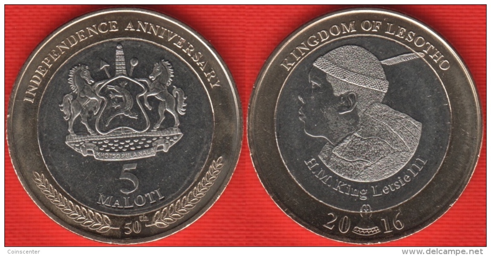 Lesotho 5 Maloti 2016 "Golden Jubilee Of Independence" BiMetallic UNC - Lesotho