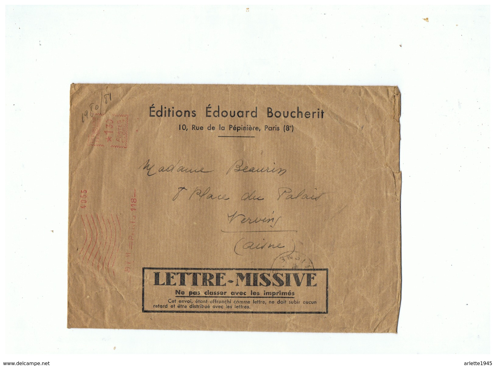 LETTRE MISSIVE  EDITION EDOUARD BOUCHERIT (PARIS)  Pour VERVINS (AISNE) - Autres & Non Classés