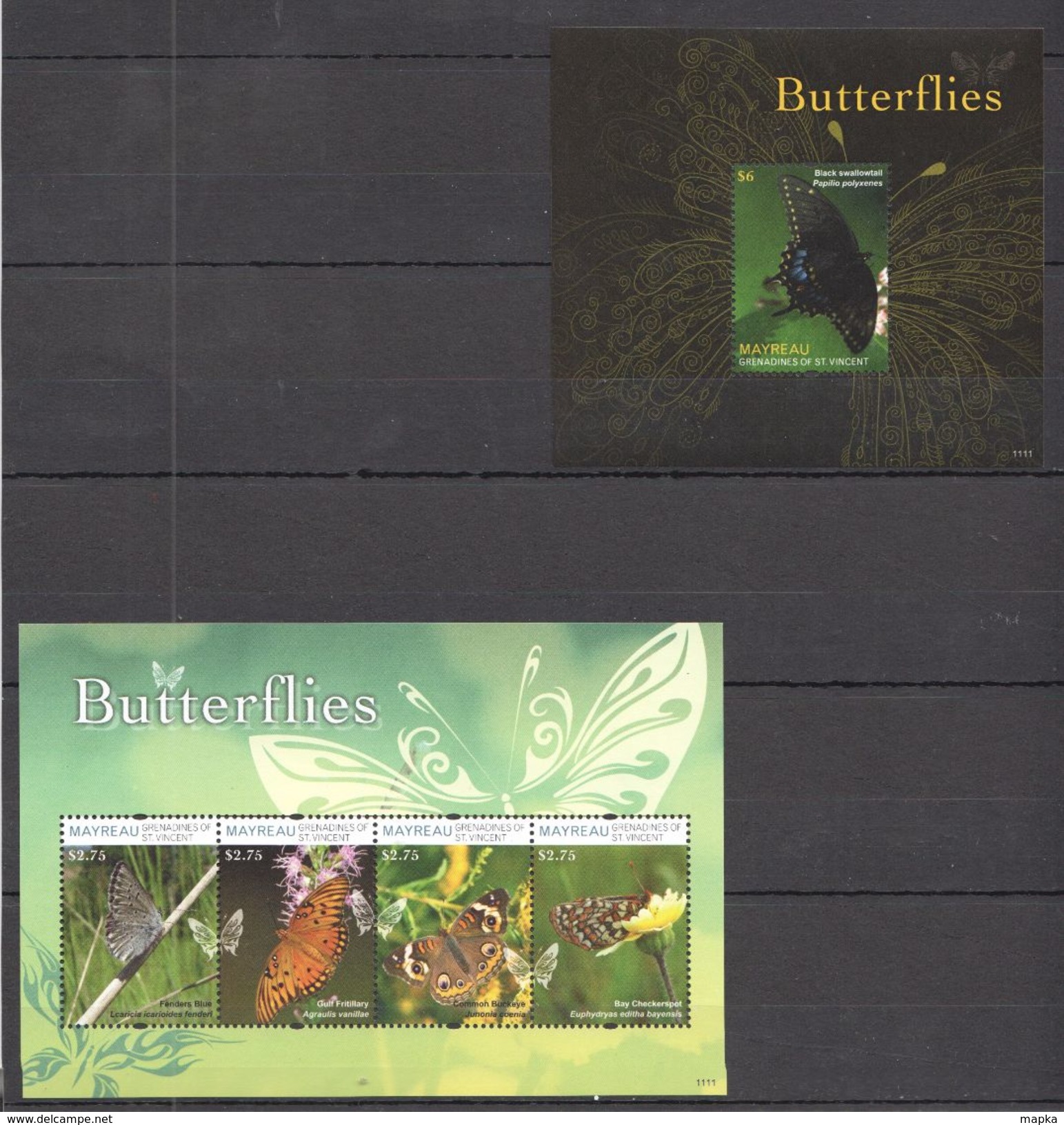 O276 MAYREAU BUTTERFLIES 1KB+1BL MNH - Schmetterlinge