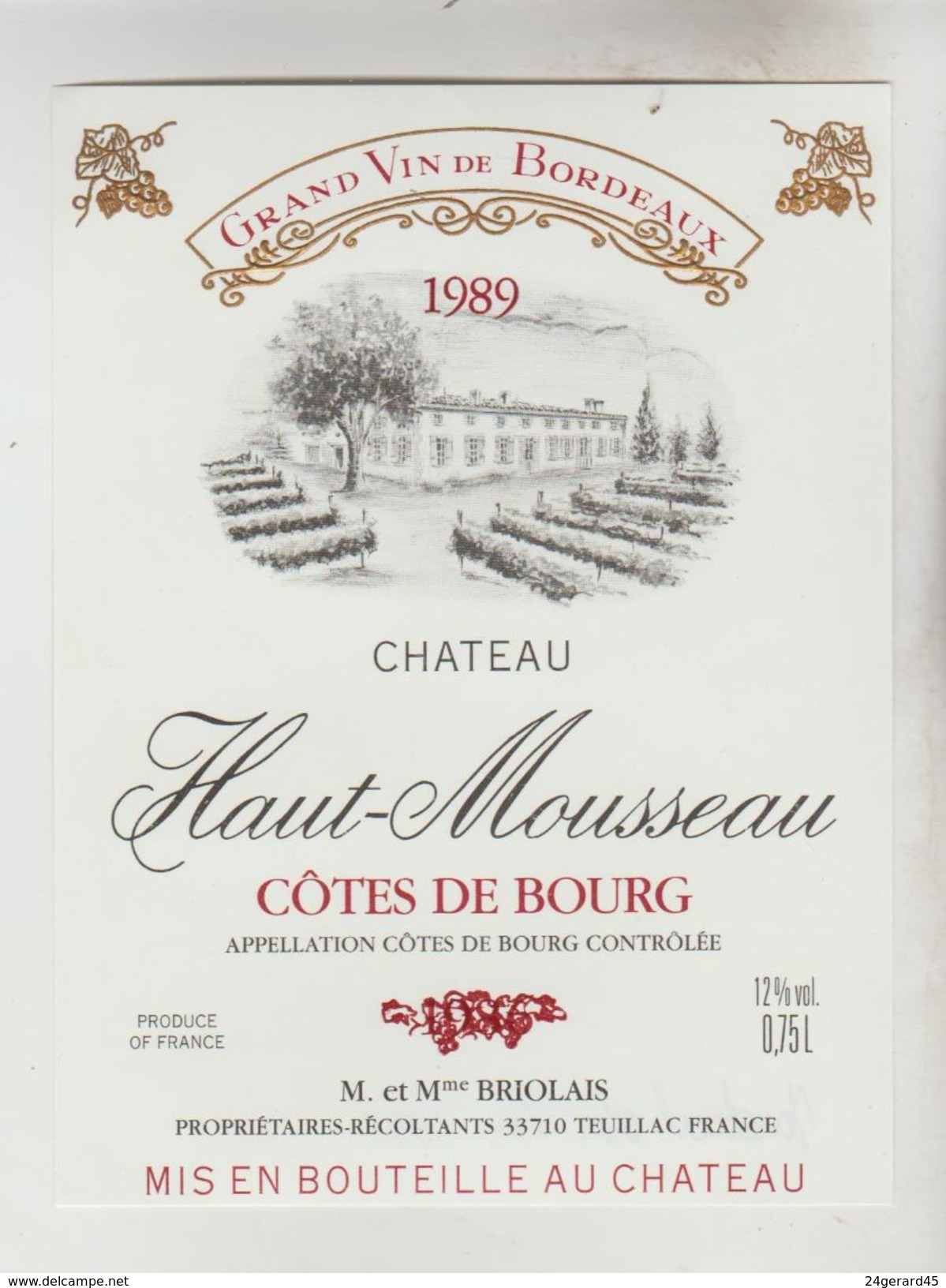 OENOGRAPHIE 3 ETIQUETTES VINS BORDEAUX APPELLATION COTES DE BOURG Châteaux Gravereau 89, L'Ebraude 79, Haut Mousseau 89 - Bordeaux