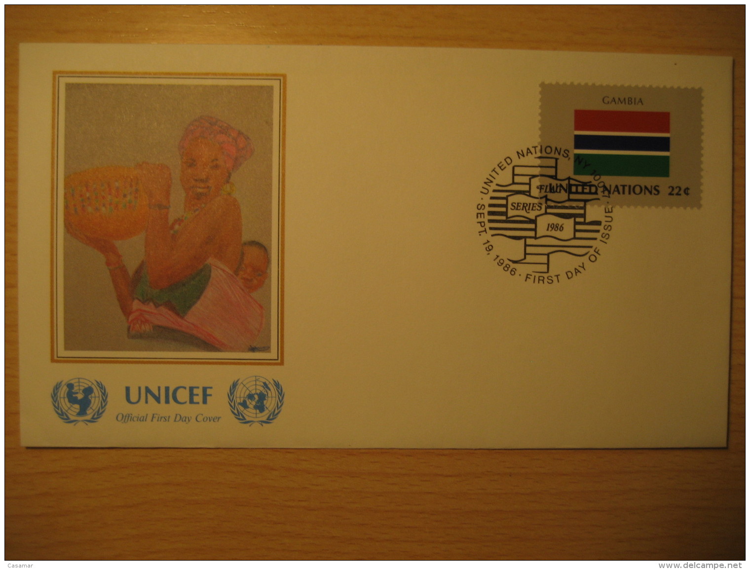 GAMBIA New York 1986 FDC Cancel UNICEF Cover UNITED NATIONS UN NY Flag Series Flags Felix Adams - Gambie (1965-...)