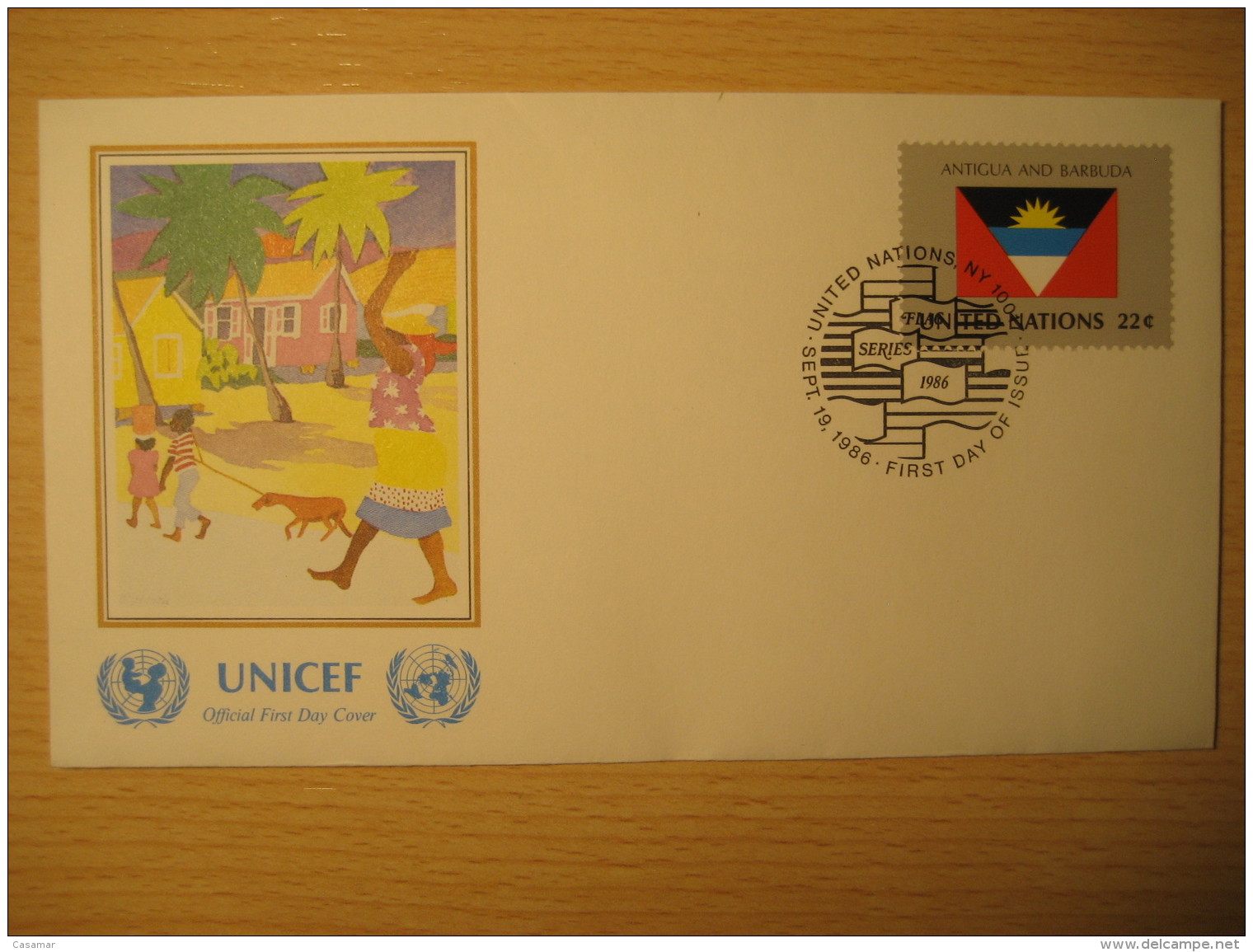 ANTIGUA AND BARBUDA New York 1986 FDC Cancel UNICEF Cover UNITED NATIONS UN NY Flag Series Flags Jackie Lafaurie - Antigua Y Barbuda (1981-...)