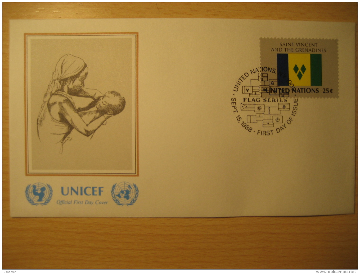 SAINT VINCENT &amp; GRENADINES New York 1989 FDC Cancel UNICEF Cover UNITED NATIONS UN NY Flag Series Flags Josette Norr - St.Vincent & Grenadines