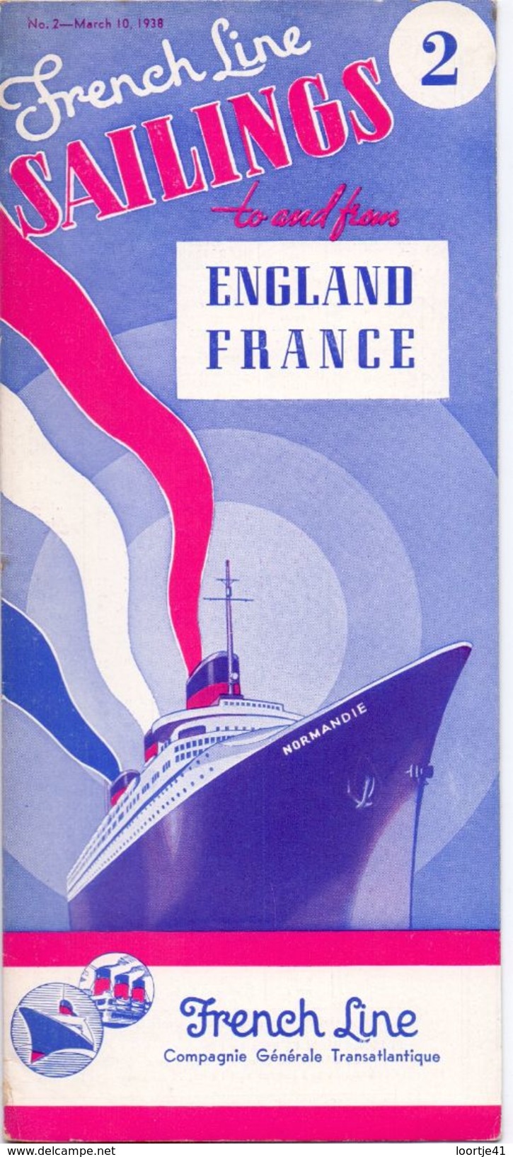 Brochure Dépliant Toerisme Tourisme - French Line Sailings - England France Normandie - Liste De Prix - Timetable - 1938 - Dépliants Touristiques