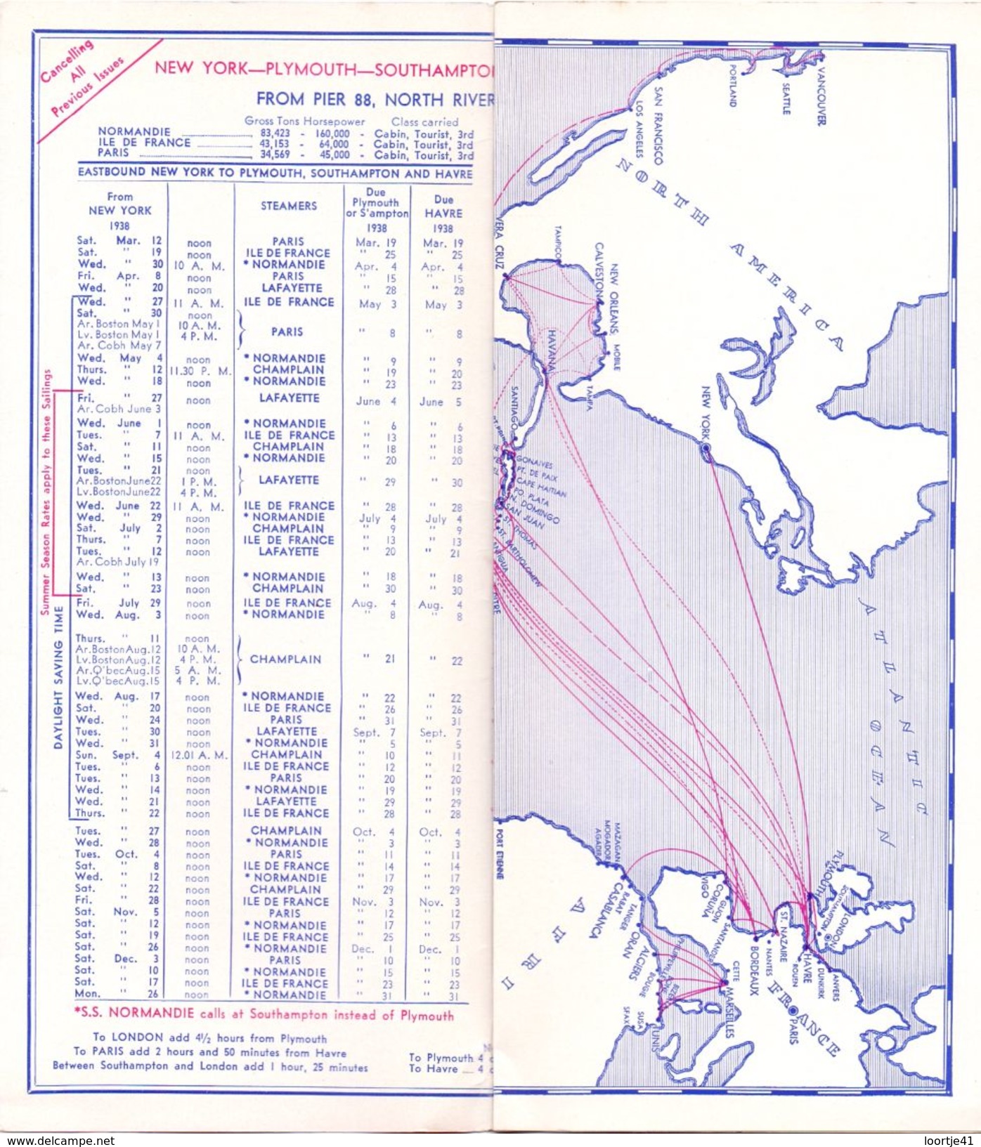 Brochure Dépliant Toerisme Tourisme - French Line Sailings - England France Normandie - Liste De Prix - Timetable - 1938 - Dépliants Touristiques