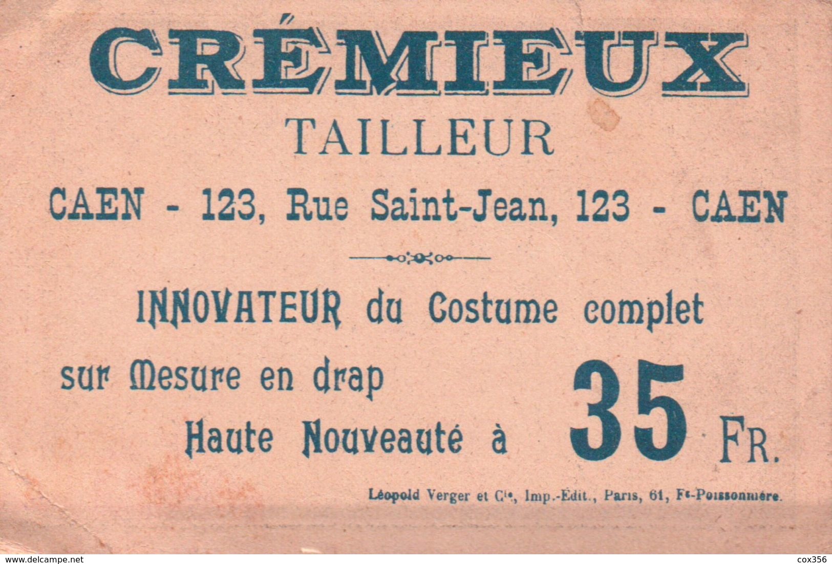 CHROMOS . CREMIEUX Tailleur à CAEN 14 - Autres & Non Classés