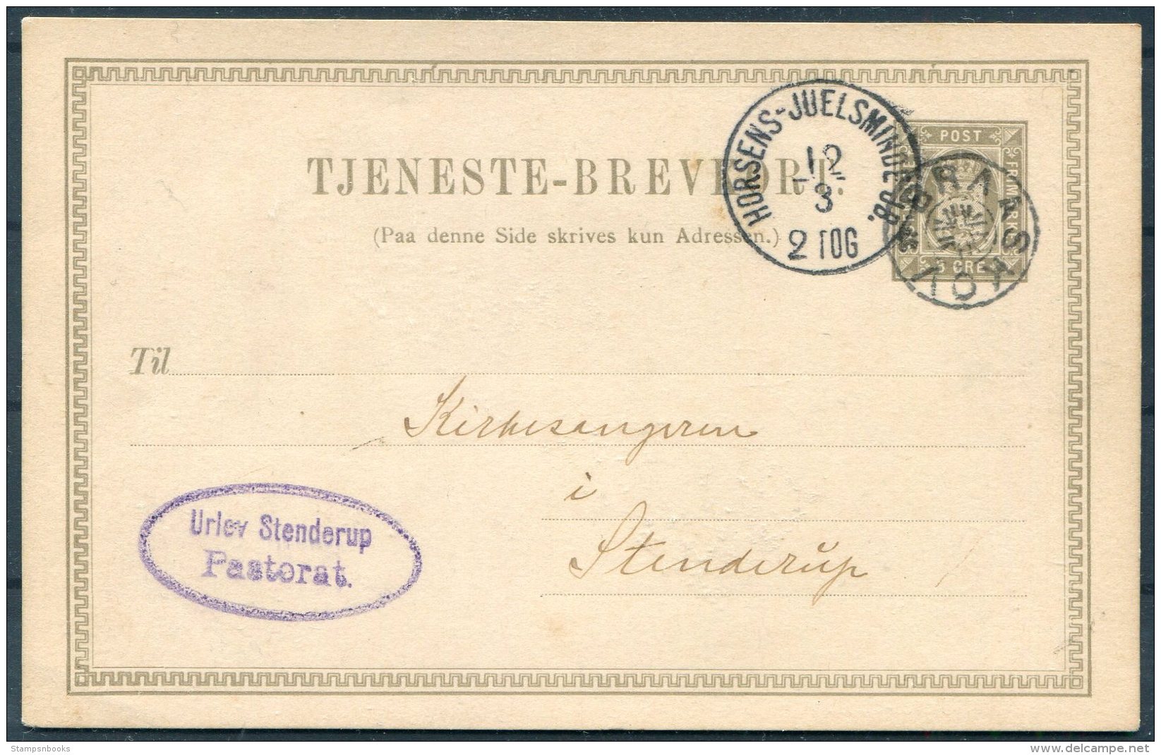 1904 Denmark Tjeneste-Brevkort Stationery. Horsens - Juelsminde JB Railway TPO. Braaskov  STJ - Covers & Documents