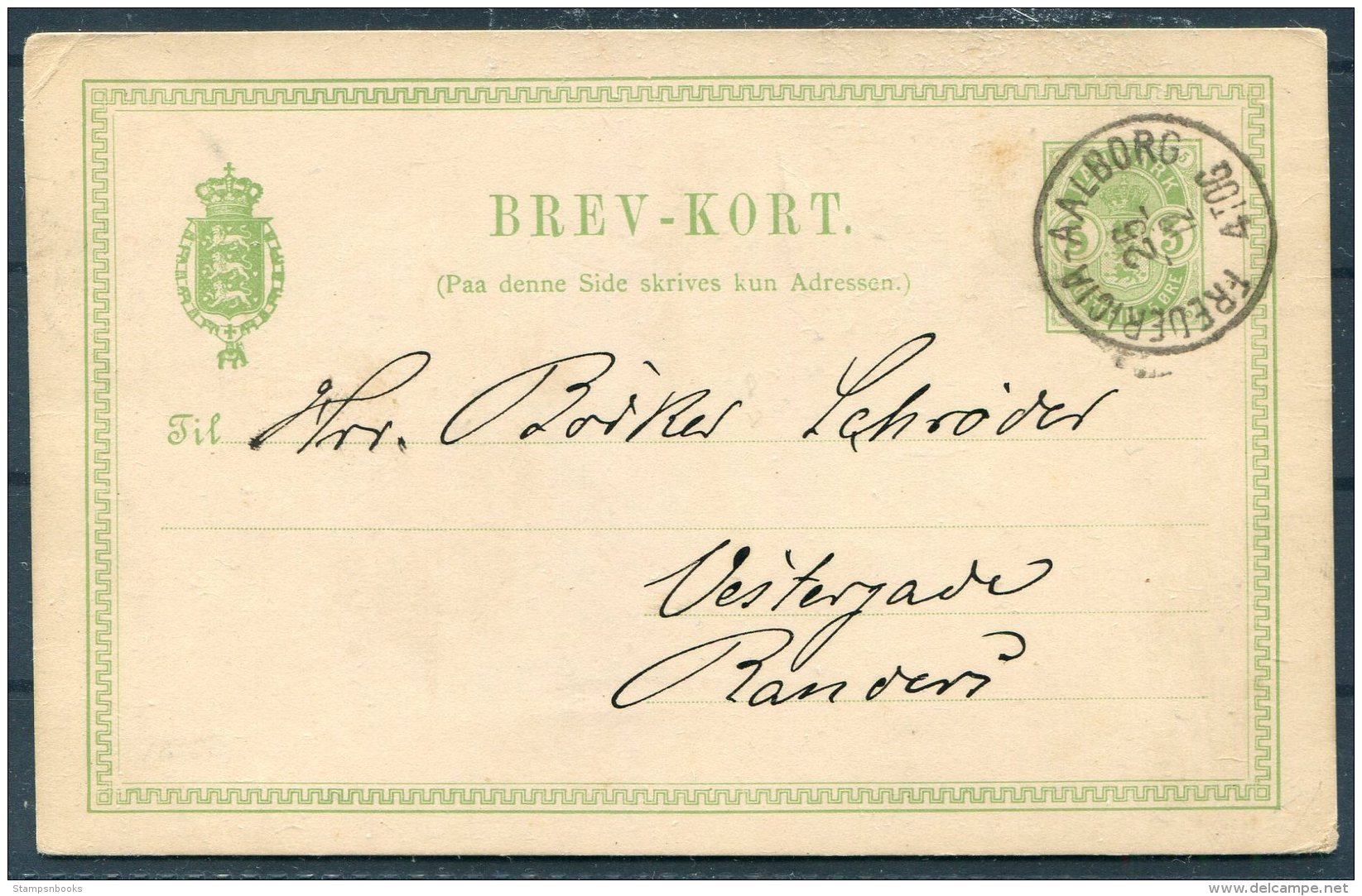 1889 Denmark Stationey Postcard. Vingegaard Pr Onaild Station. Fredericia - Aalborg TPO Railway - Randers - Covers & Documents