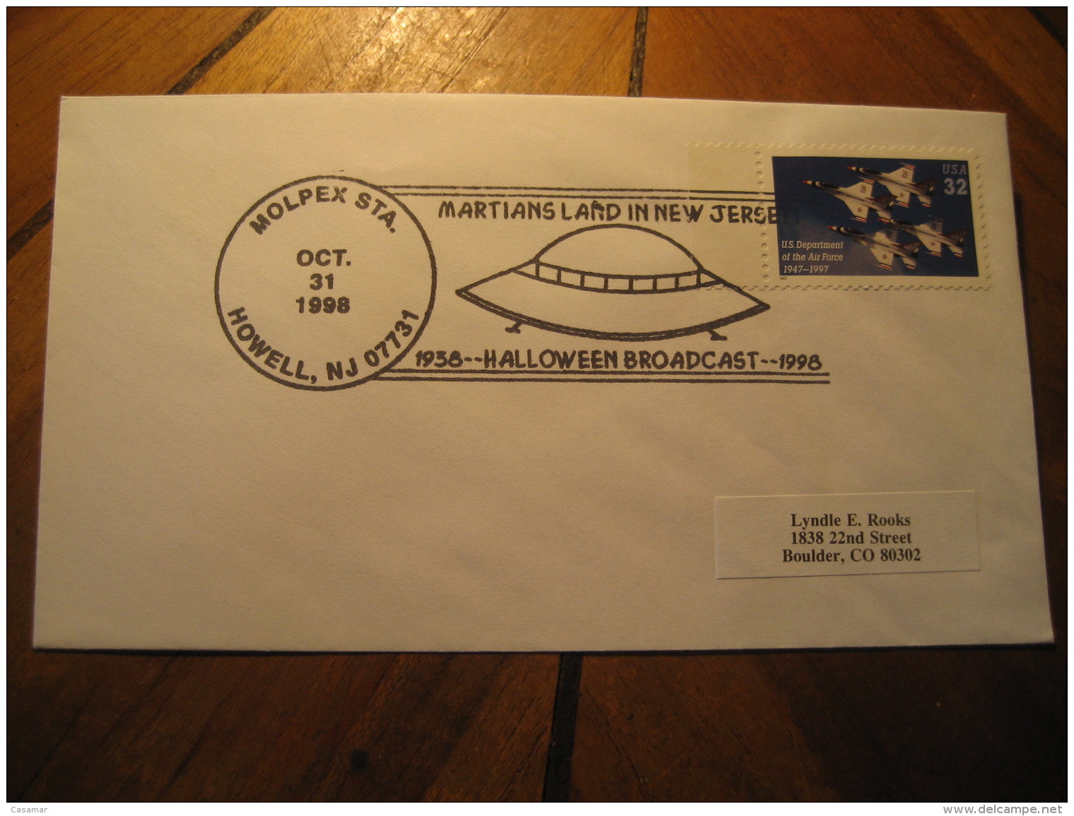 MARTIANS LAND IN NEW JERSEY Halloween Broadcast UFO OVNI Howell 1998 Cancel Cover USA Space Spatial - United States