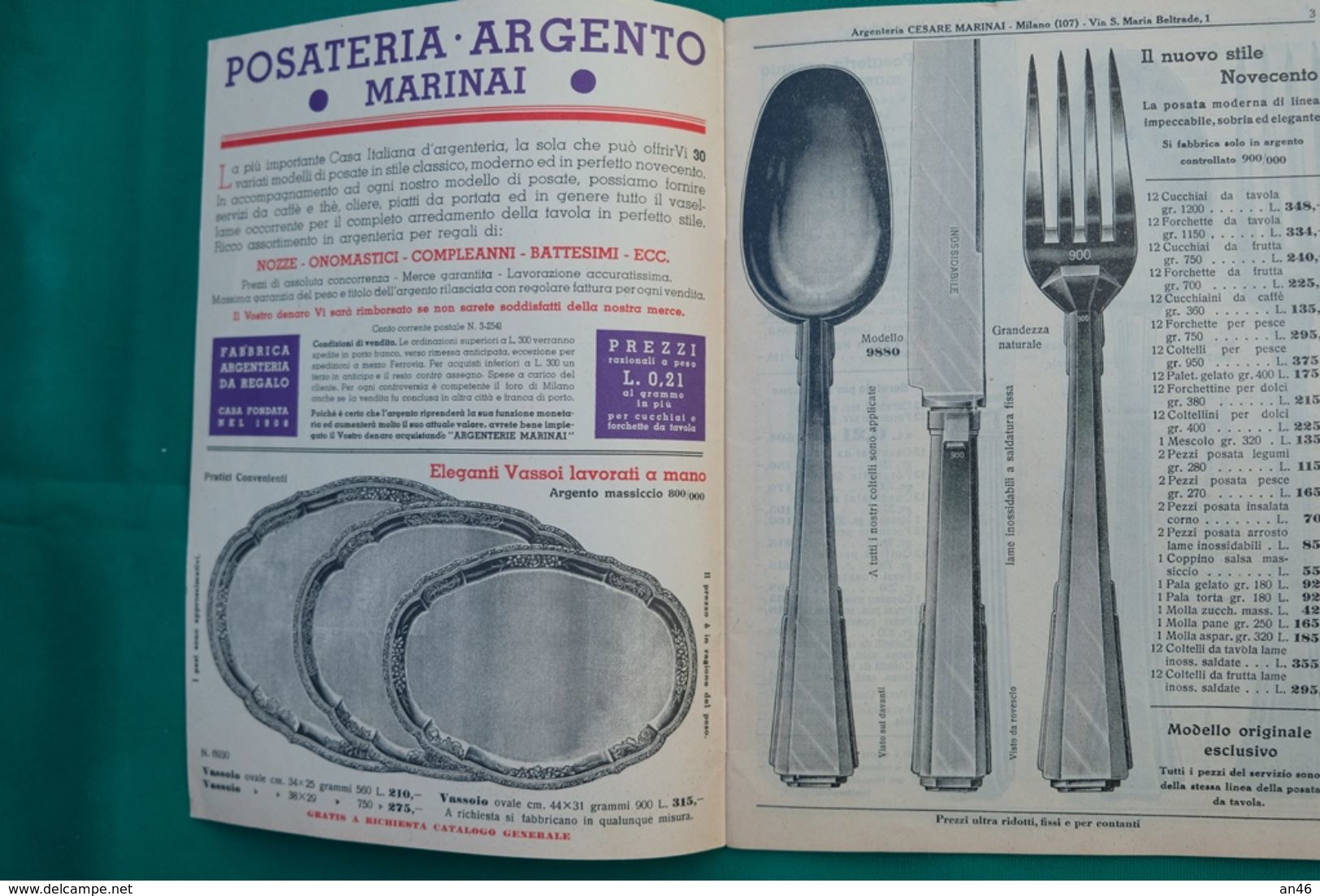 PUBBLICITA' ADVERTISING_DEPLIANT_FABBRICA ARGENTERIA DA REGALO FONDATA NEL 1908_"CESARE MARINAI" MILANO-OTTOBRE 1933- - Pubblicitari