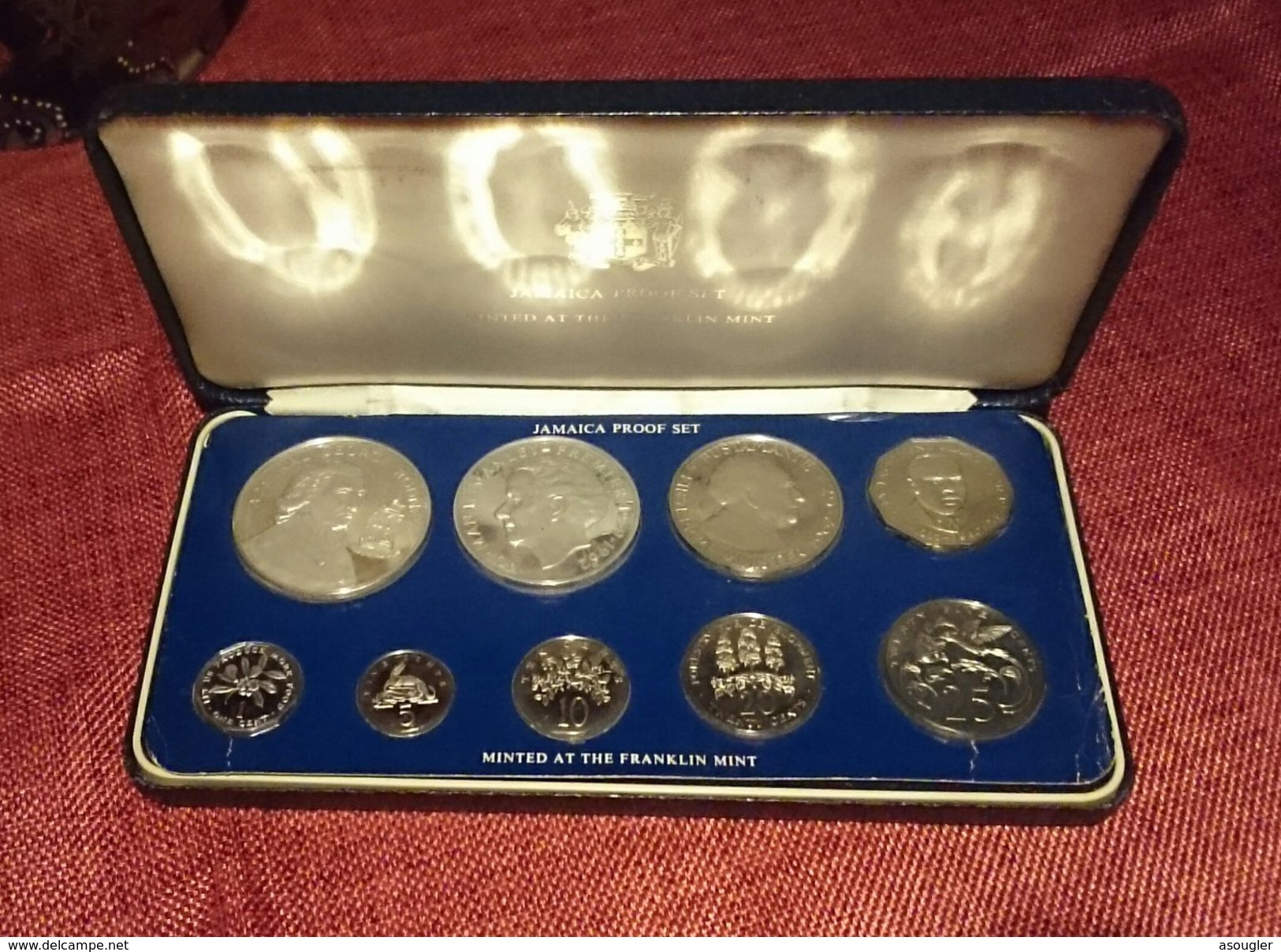 Jamaica 1977 Dollar 9 Coin Proof Official Set Franklin Mint With 2 Silver Coins (free Shipping Via Registered Air Mail) - Jamaica