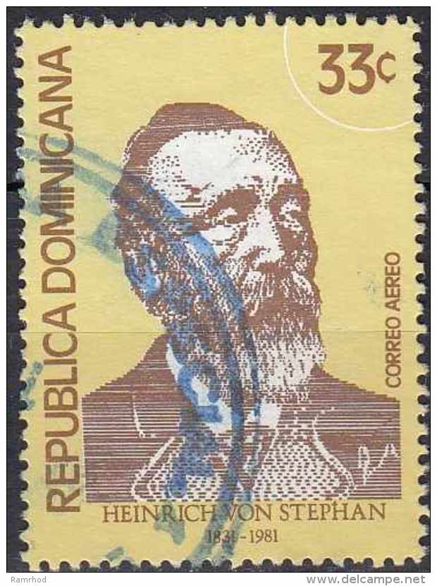 DOMINICAN REPUBLIC 1981 Air. 150th Birth Anniv Heinrich Von Stephan (founder Of U.P.U.) - 33c  Heinrich Von Stephan FU - Dominicaanse Republiek