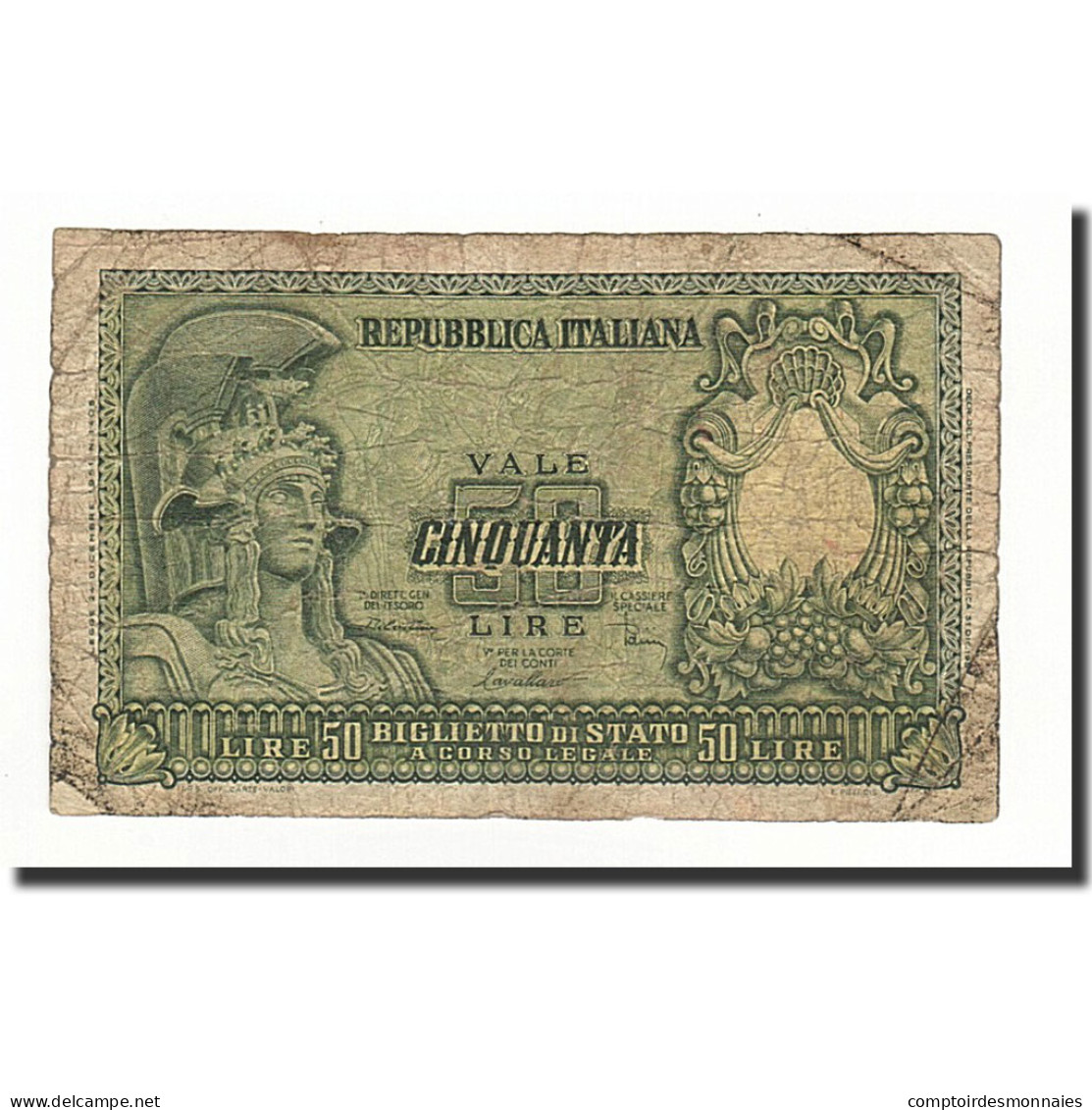 Billet, Italie, 50 Lire, 1951-12-31, KM:91b, B+ - 50 Liras