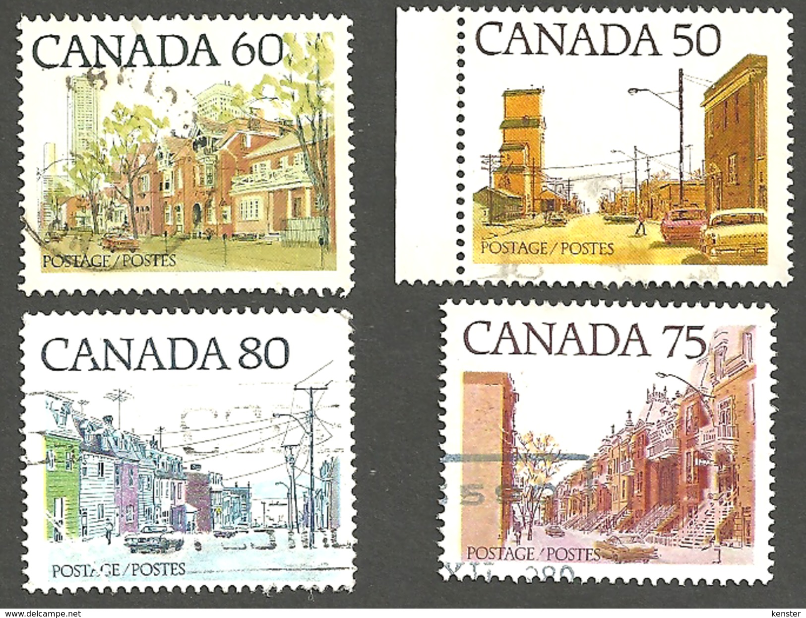 Sc. #723c, 723-25 Street Scene Definitives Med. Value Set Used  1977-82 K635 - Oblitérés