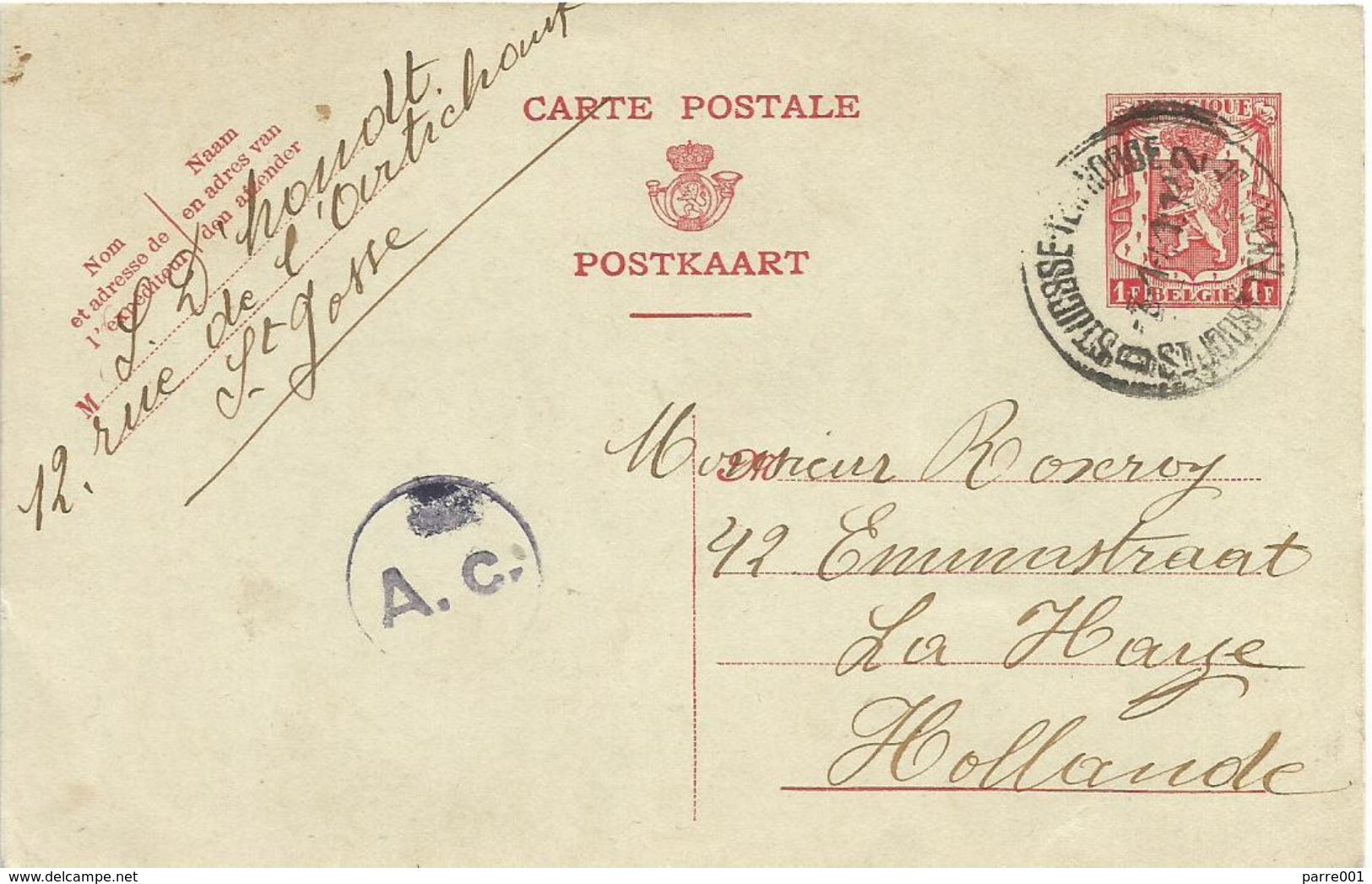 Belgium Belgie 1941 St Josse Brussels German Censored Postkaart Carte Postal Stationary To The Hague - Oorlog 40-45 (Brieven En Documenten)